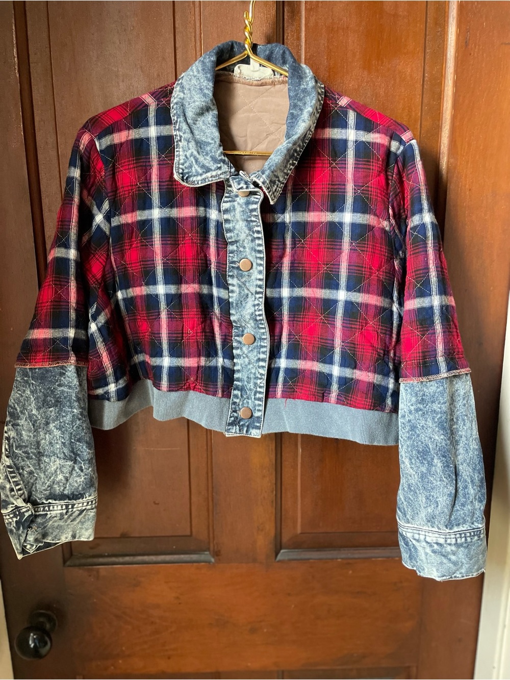 en creme women's medium plaid cropped jacket